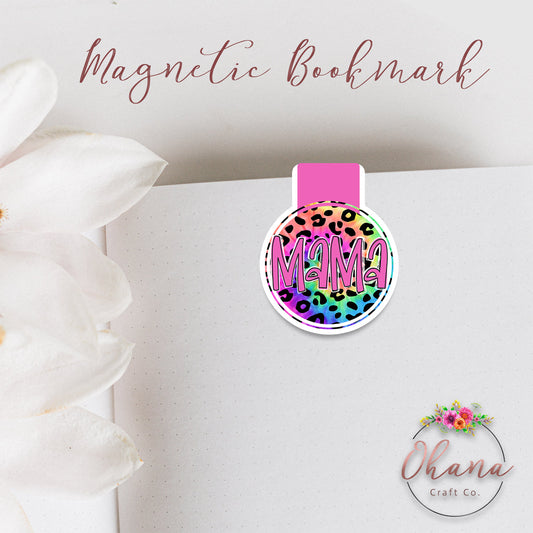 Retro Rainbow Leopard Mama Round Magnetic Bookmark