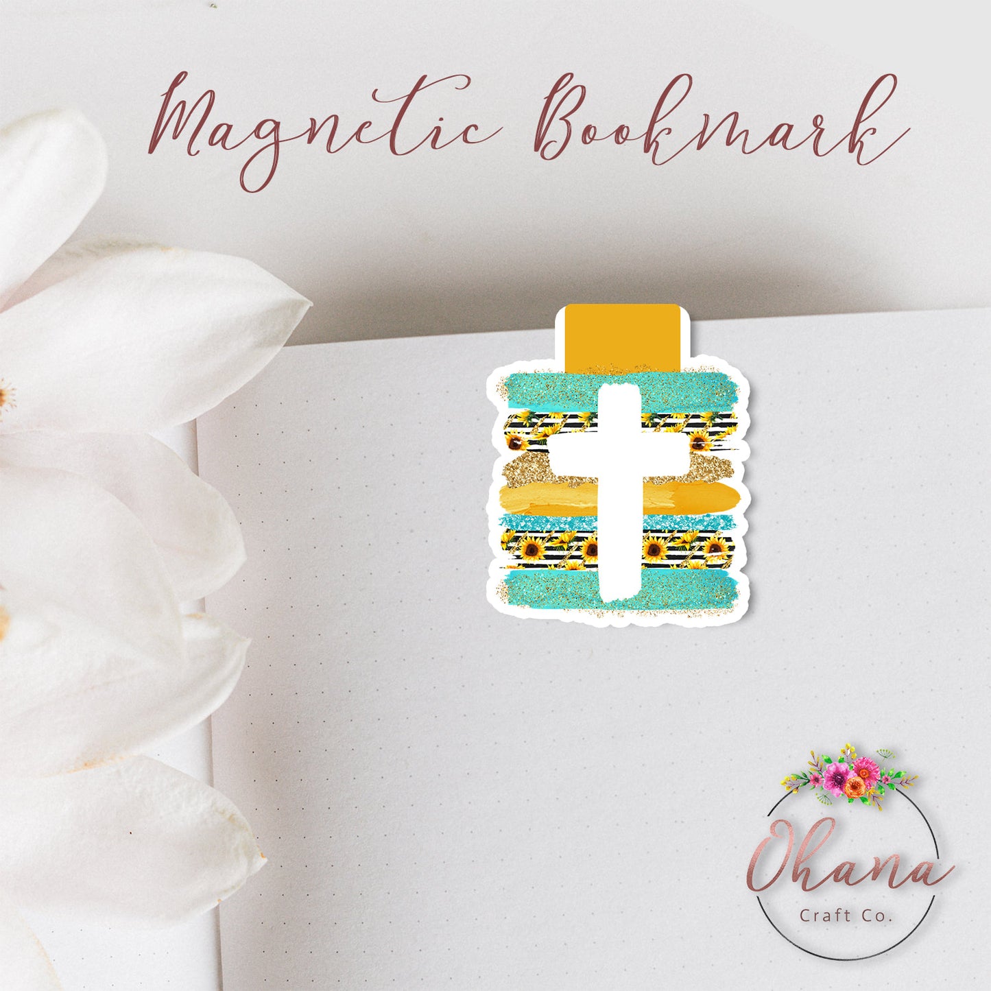 Sunflower Cross Glitter Magnetic Bookmark