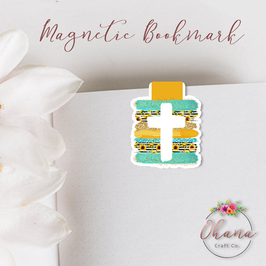 Sunflower Cross Glitter Magnetic Bookmark