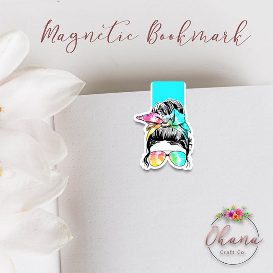 Tie Dye Messy Mom Bun Magnetic Bookmark